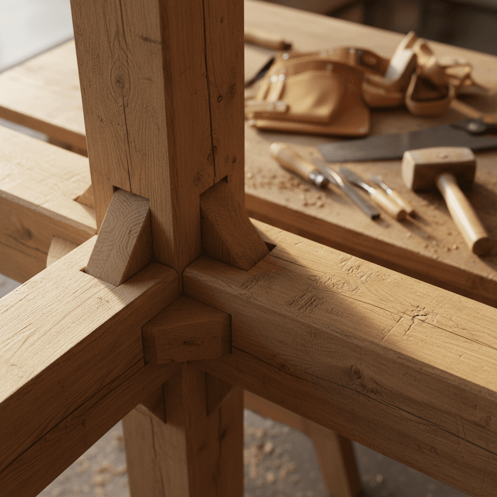 Charpente traditionnelle en bois massif avec détails de jointoiement expert